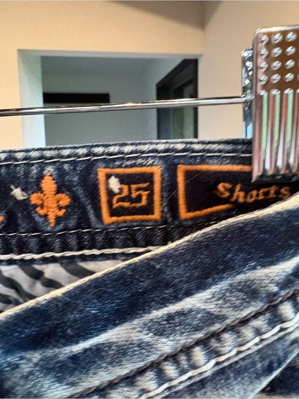 Rock Revival Women's Embellished Faded Blue Denim Shorts - Picture 3 of 5